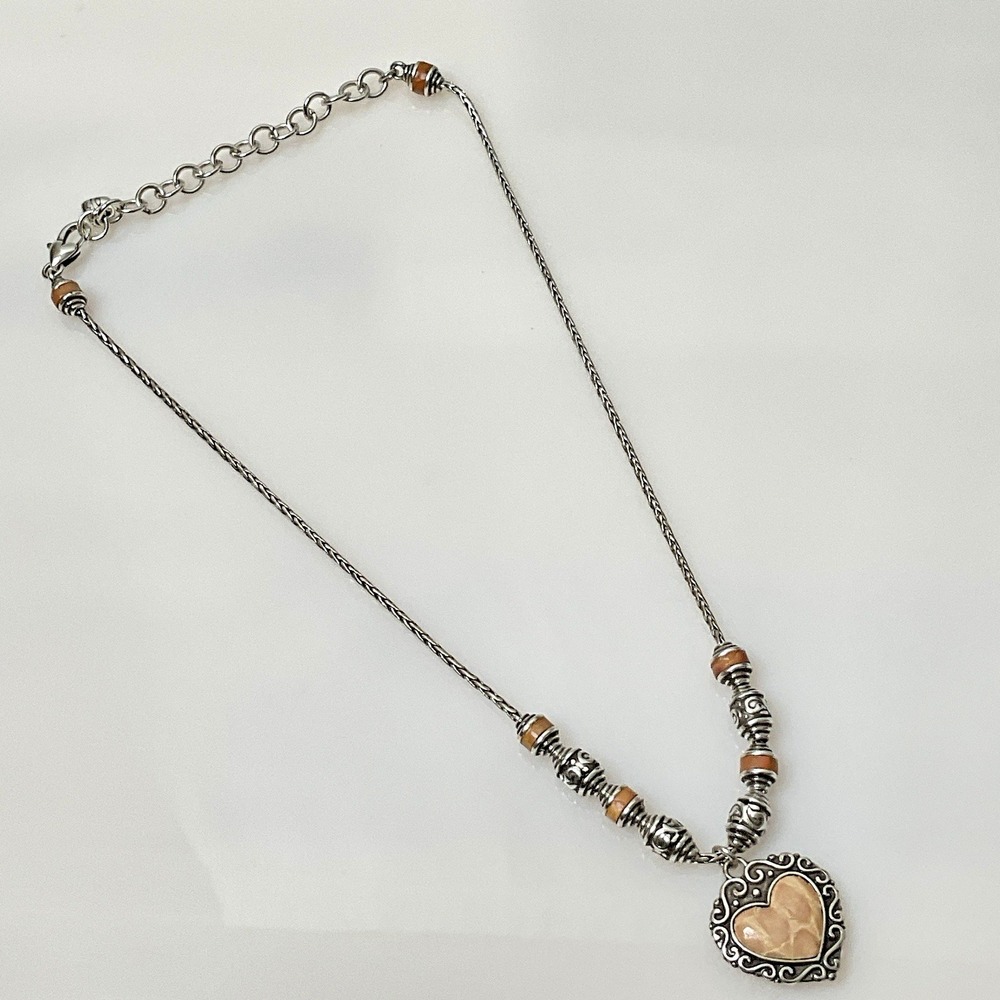 Brighton Park Avenue Pink Leather Heart Necklace Silver Tone Scroll Adjustable